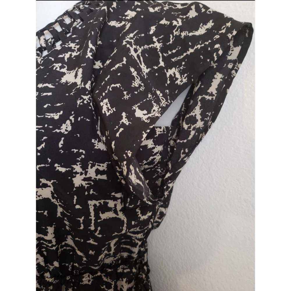 Women's Mossimo Dress Sz L elastic waist black/beige cap slv polyester - Picture 5 of 10